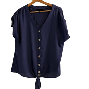 Fortune + Ivy Navy Blue Button-Down Blouse | Size L
